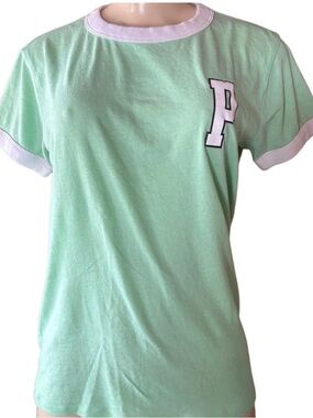 Vintage PINK Victoria's Secret Green Tee with White Accents & P Graphic.